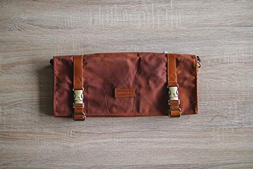 Flash Deals - 50% OFF Handmade Waxed Canvas and Leather Roll-up Tool Bag | Water Resistant Tool Kit Pouch | Chef's Roll Up Knife Bag (Red Brick)