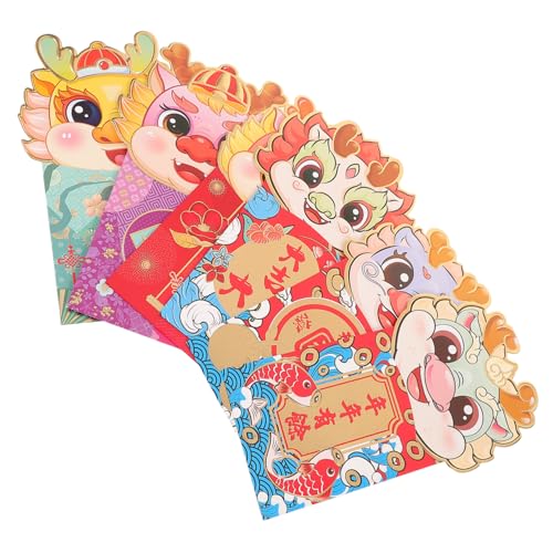 FRCOLOR 24個年龍年春節カートゥーン?包 龍のデザイン入り赤い封筒 幸運をもたらすお年玉袋 結婚式や特別な日に