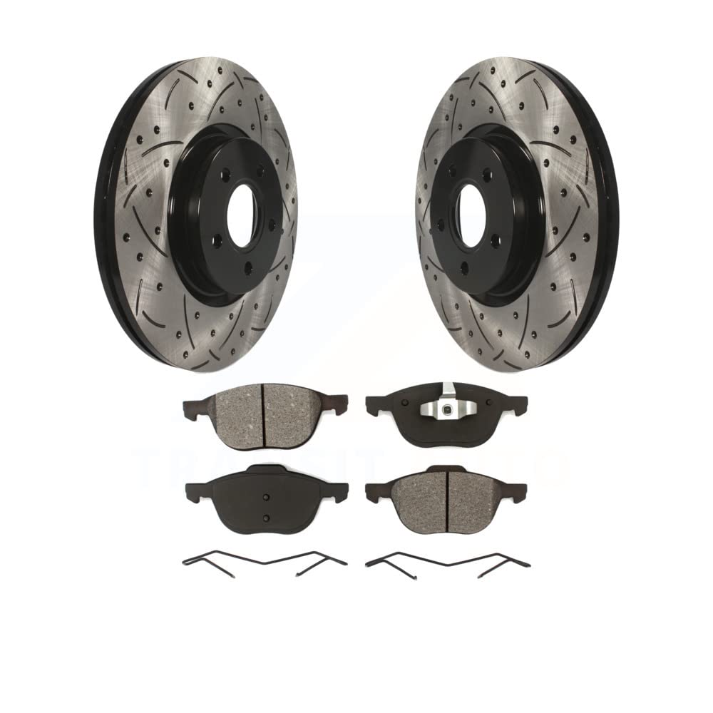 Front Coated Drilled Slotted Disc Brake Rotors And Semi-Metallic Pads Kit For 2014 Ford Connect 104.8" wheel base KDS-100094