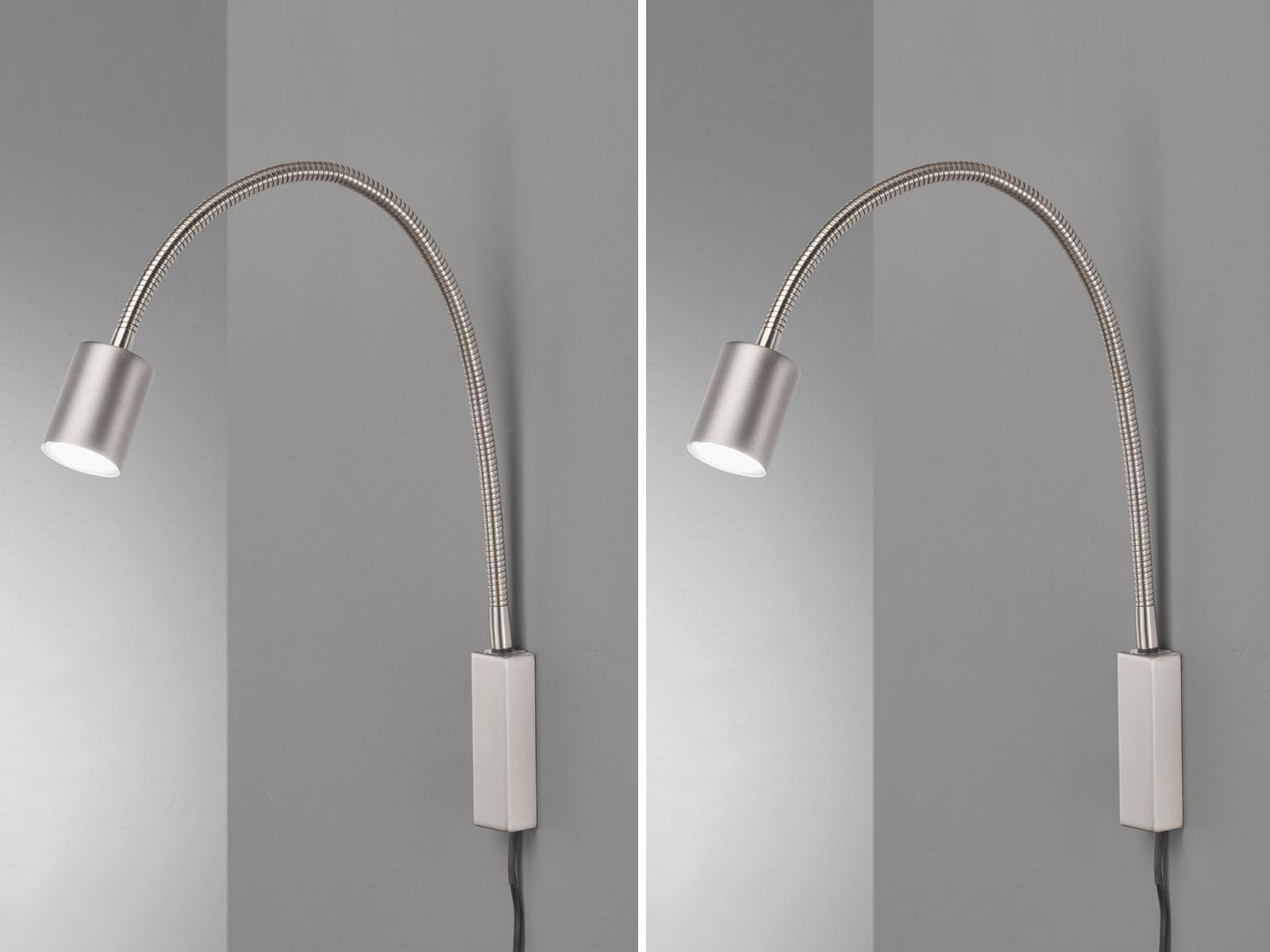 2er SET 2in1 Wandlampen & Bettlampen Silber Schwanenhals Leselampen