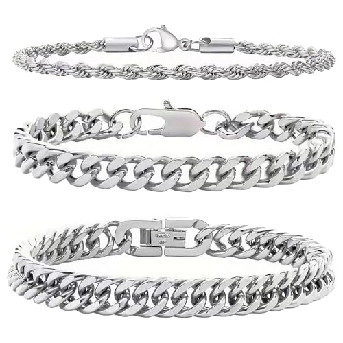 TRKETK 3 Stück Herren Armband Panzerkette für Männer/Jungen,...