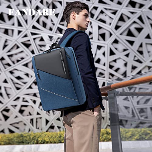 FANDARE Slim Laptop Backpack Travel Business Rucksack with USB Charging Port Multi-Color Splicing College School Bag fits 15.6 Inch Laptop for Women Men Student Hiking Bookbag Casual Daypack Blue - Image 2