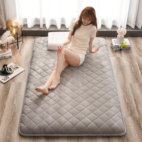 Aikenn マットレス マットレス ロールアップ ポータブル スリーピングマット フロアゲストベッドソファーに最適 高級グレー (90 * 200 cm) 子供用スリーピングマット お昼寝マット 折りたたみ式 高反発 軽量 圧力分散 防ダニ コンパクト 車中泊 5層構造 ポリウレタン ロングシートクッション 極上の眠り グレー