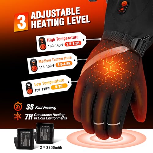 Heated Gloves, Heated Gloves for Men Women Rechargeable Electric Waterproof Thermal Warm Work Winter Gloves Hand Warmers for Cold Weather Work Hunting Fishing Cycling Hiking Skiing (Black, M) by DEORFGO - Image 2