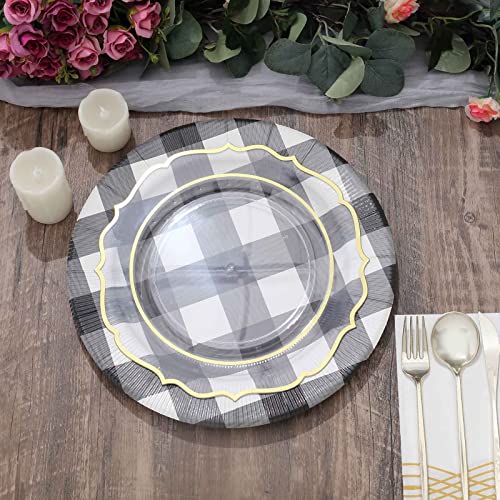10 platos desechables redondos 13 pulg negro y blanco miniatura 2