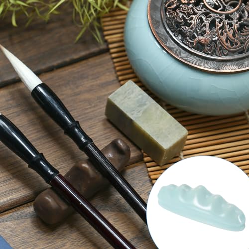 Image of PATIKIL Calligraphy Brush Holder, 2 Pack 4 Ports Solid Ceramic Chinese Calligraphy Brush Rest for Writing Painting Pen Brush Rack Holder Tool, Blue
