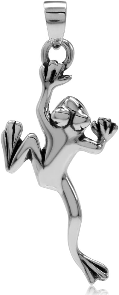 Silvershake 925 Sterling Silver Leaping Climbing Frog Pendant