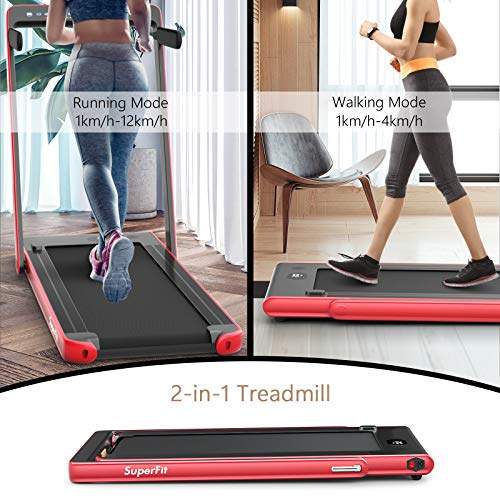 Image of Goplus 2 in 1 Folding Treadmill with Dual Display, 2.25HP Superfit Under Desk Electric Pad Treadmill, Installation-Free, Blue Tooth Speaker, APP Control, Remote Control, Walking Jogging for Home
