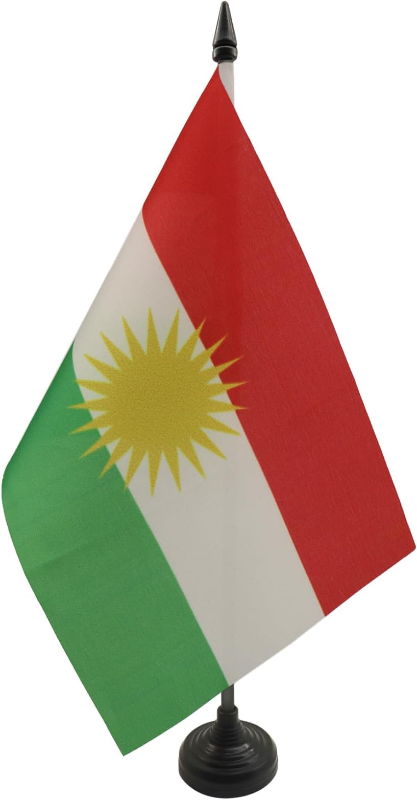 AZ FLAG Kurdistan Table Flag 5'' x 8'' - Curdistan Office Decoration 100% Polyester 21 x 14 cm - Mini Desk Flag with Pole and Black Plastic Base