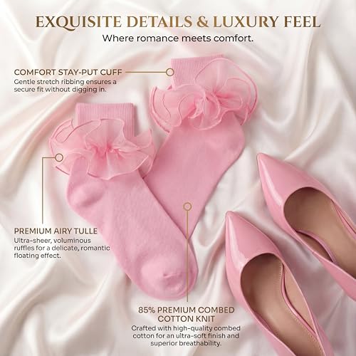 Image of Dicry Socks for Women, Big Ruffle Socks with Turn Cuff and Double Lace