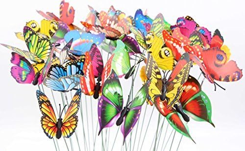 LeBeila Butterfly Stakes - 24 Garden Decor Butterflies Yard Decorations Lawn Patio Art Ornaments Waterproof Butterfly for Indoor Outdoor Planter Flower Pot Bed, Christmas & Party Supplies Crafts (24)