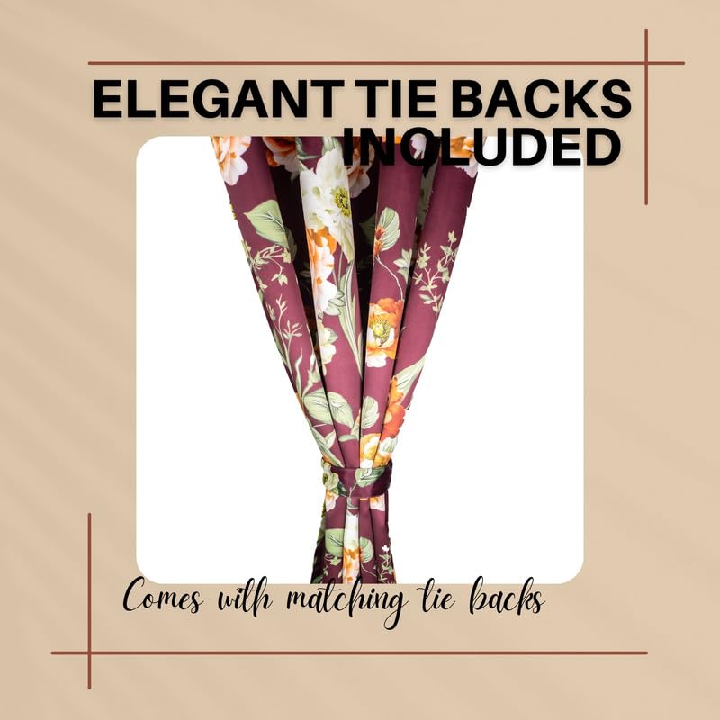 Image of Blackout 8 feet Long Curtains Set of 1 with Tie Back, parda 8 feet Long, Foil Printed Curtain for Living Room, Bedroom, 80-85% Blackout, Perfect for Home (8 Feet, Maroon, Green and Orange)
