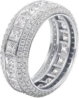 AARK & CO 3.00Ct Princess Cut Lab Created Diamond Men's Full Eternity Wedding Band Ring, 14K White Gold Finish