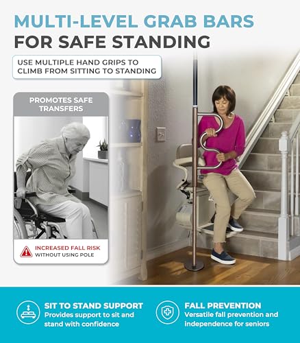 Image of Stander Wonder Pole Plus with Rotating Double Grab Bar, Tension Mounted Security Pole for Seniors & Elderly Adults, No-Drill Floor to Ceiling Transfer Pole for Home & Bath Safety, Bronze