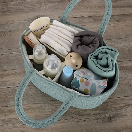 Image of XUANGUO Cotton Rope Baby Diaper Caddy Organizer Basket Light Green