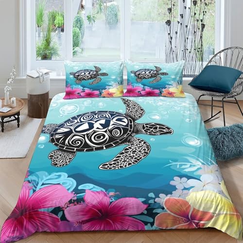 Housse de couette effet 3D de qualité supérieure en microfibre ultra douce design tortues marines