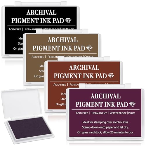 MotiMind 4 Pcs 4 Colors Archival Pigment Waterproof Ink Pad for Stamps 4.1 x 2.9 Inch Permanent Waterproof Ink Pad for Card Making Stamping Scrapbooking Gift