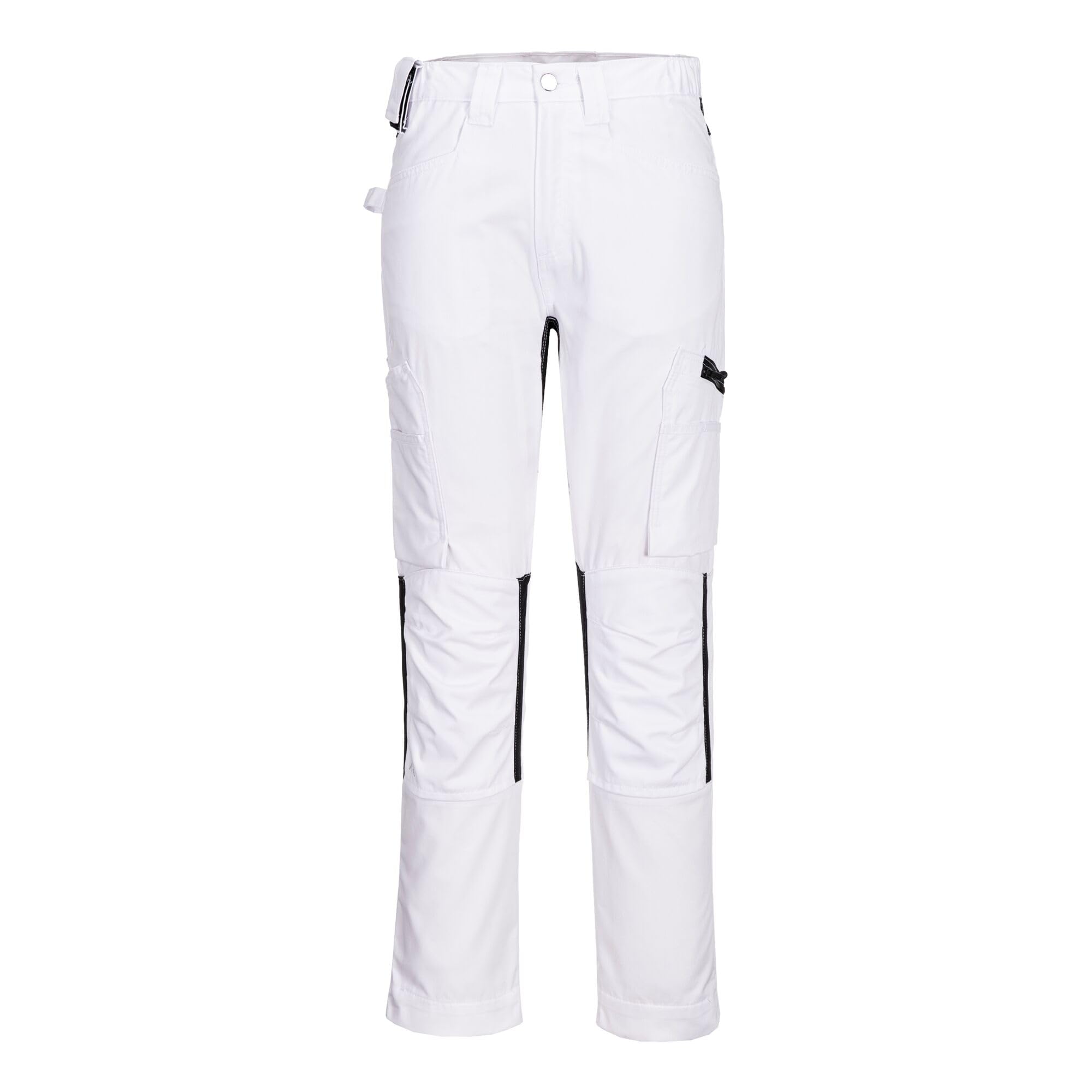 Portwest CD881 WX2 Eco Stretch Trade Trousers Durable Workwear Multi Pocket Flexible Fit Breathable Ventilation Recycled Fabric Sustainable Construction Work Pants, White, 34