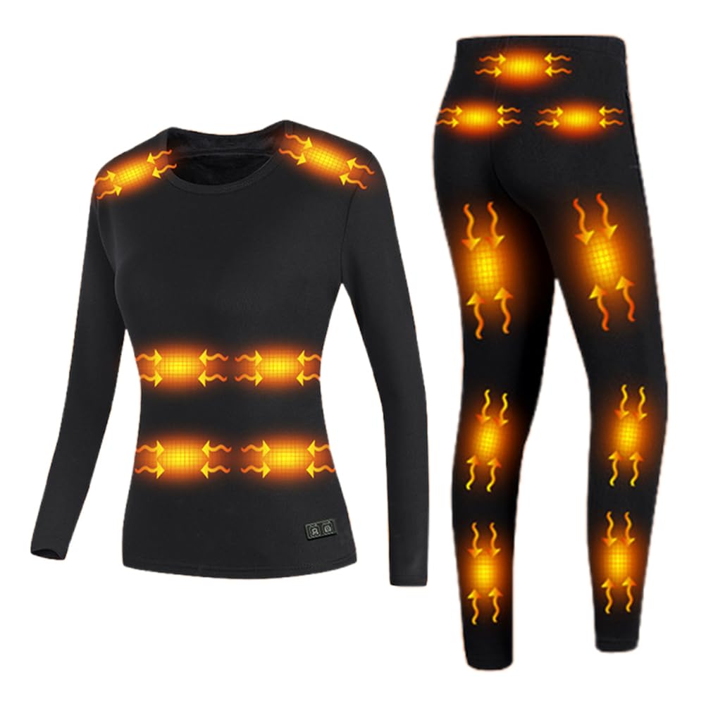 Conjunto de Ropa Interior térmica eléctrica para Mujer, Camiseta y pantalón térmicos con 32 Zonas de calefacción para Uso en Interiores y Exteriores.