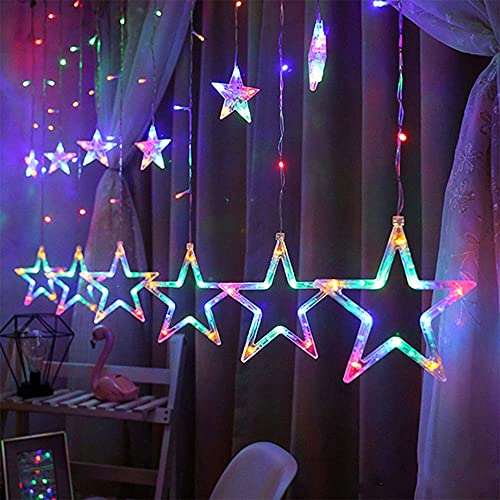 Image of Lexton 12 Stars 138 Led Curtain String Lights Window Curtain Lights with 8 Flashing Modes Decoration for Christmas, Wedding, Party, Home, Patio Lawn Multicolor (138 Led-Star, Pack of 1)