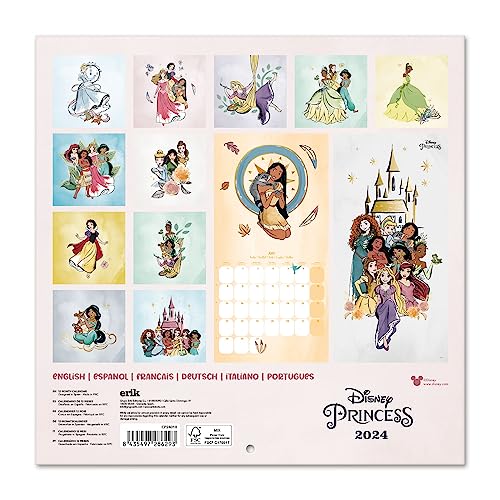 Grupo Erik Disney Princess Wall Calendar 2024 12" x 12", DISNEY PRINCESS CLASSICS - Image 2