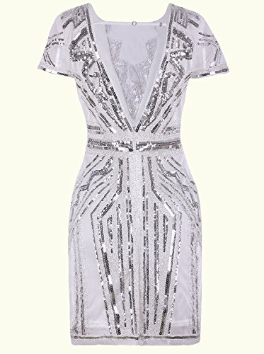 Image of Vijiv 1920s Short Prom Dresses V Neck Inspired Sequins Cocktail Flapper Dress