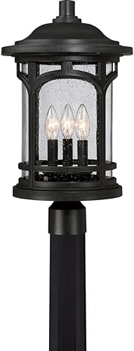 Quoizel MBH9011K - Soporte de poste para exteriores con cabeza de mármol, 3 luces, 180 vatios, negro místico (19 pulgadas de alto x 11 pulgadas de