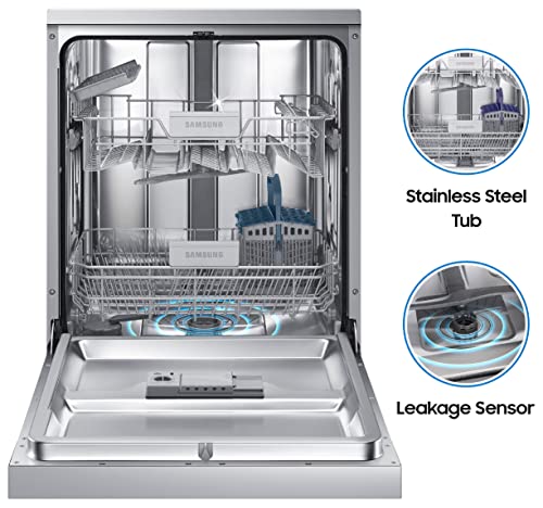 Image of Samsung 13 Place Setting Freestanding Dishwasher with Intensive Wash (DW60M5042FS /TL, Stainless Steel, Stainless Steel Tub,Hygiene Clean, Height Adjustable Rack)