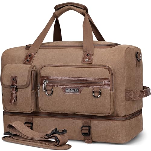 WITZMAN Reisetaschen Herren Canvas Weekender Herren Damen Travel Duffle Bag 30L Tasche Handgepäck Flugzeug mit Schuhfach (A8010 Braun)