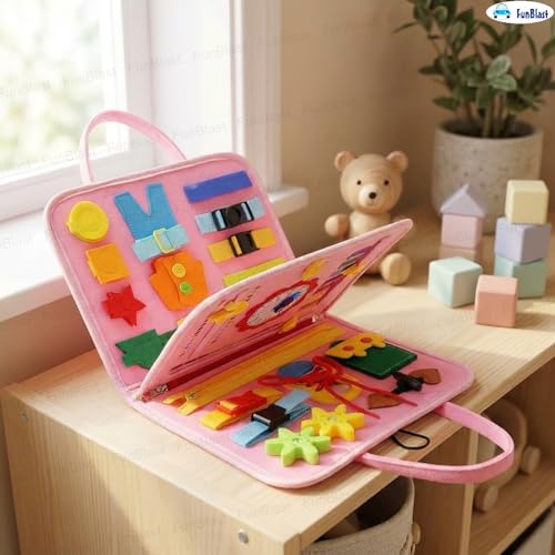 Image of FunBlast Busy Book for Toddlers Binder Board - Montessori Busy Board for Kids, Cartoon Design Learning Activity Toy for Toddlers, Educational & Early Learning Toys for Kids, Toddler (Mermaid)