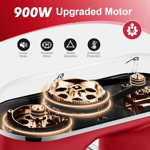 Image of Kitchen in the box 7QT 900W 10-Speed Stand Mixer, Tilt-Head Kitchen Electric Mixer with Dough Hook, Whisk & Flat Beater(Red)