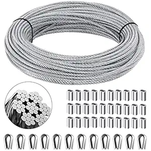 VIGRUE Cable Railing Kits Includes 1/8 inch x 33 Feet 316 Stainless Steel Wire Cable, 30 Pieces Aluminum Crimp Sleeves and 12 Pieces Stainless Steel Thimble for Railing, Decking, Picture Hanging