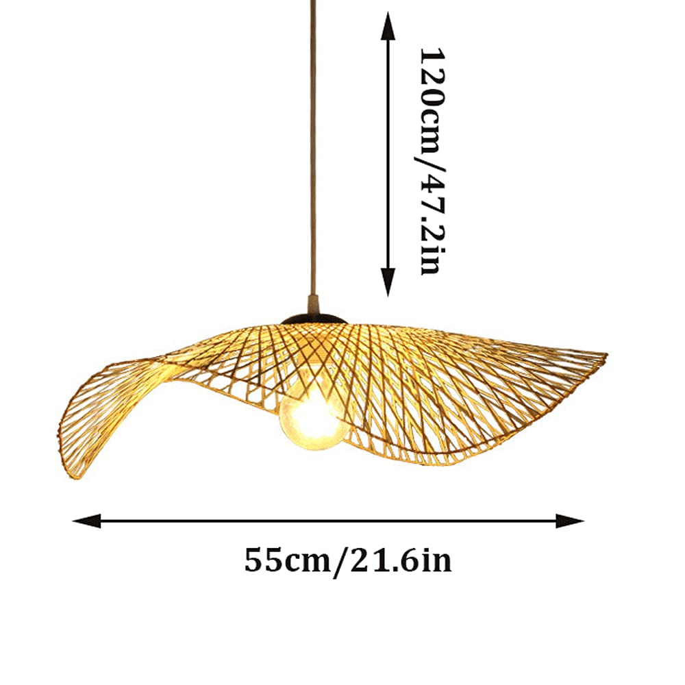 Éclairage en Matériaux Naturels Suspension Chapeau De Paille Abat-Jour en Rotin Et Osier Country Lustre Vintage en Bambou Luminaire Suspendu Tissé en Rotin Clair, Beige, 55cm