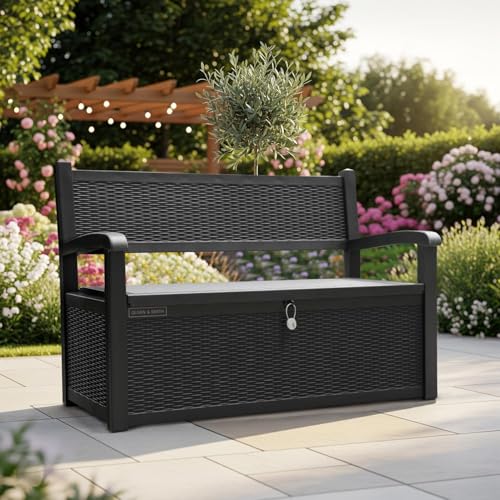 Olsen & Smith 265 Liter Gartenbank Wetterfest mit Stauraum Truhenbank Verschließbare Aufbewahrungsbox Auflagenbox Kunststoff Wetterbeständig...