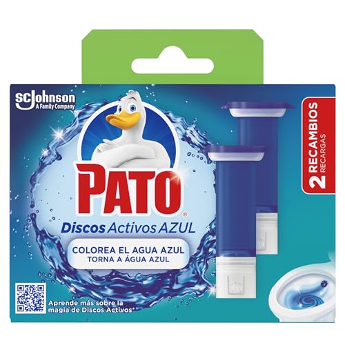 Pato Discos Activos Agua Azul - Pack de 2 Recambios (12 Discos 36 ML) – Limpia y colorea el inodoro de Color Agua azul