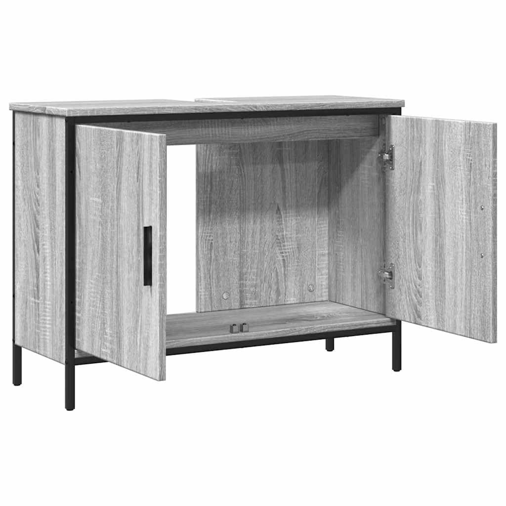 Mobile sottolavabo grigio sonoma, 80 x 30 x 60 cm, in legno con foro per sifone, mobile da bagno con porta e cassetto per WC degli ospiti, mensola per ristrutturazione del bagno