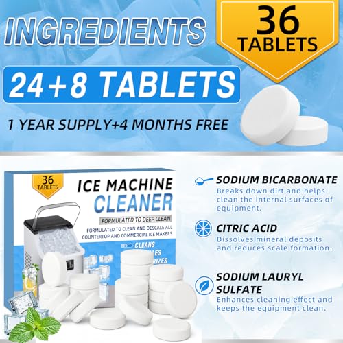 Image of Ice Machine Cleaner Tablets Descaler (36 Pack) - Portable Ice Maker Cleaner, Nickel Safe Scale Remover Compatible with Countertop and Nugget Ice Maker, Remove limescale, Odor-Free, Crystal Clear Ice