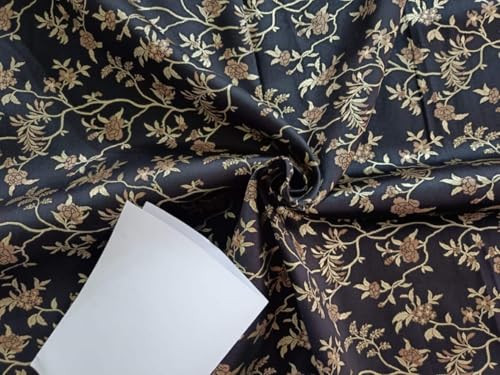 Tissu floral brocart de soie noir doré haut de gamme pour création haute couture