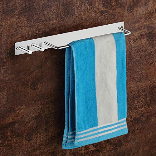 Image of Plantex Stainless Steel Single Towel Rod with Hooks for Bathroom /Towel Stand for Kitchen /Towel Hanger /Hook Rail /Bathroom Accessories (Matt Finish)