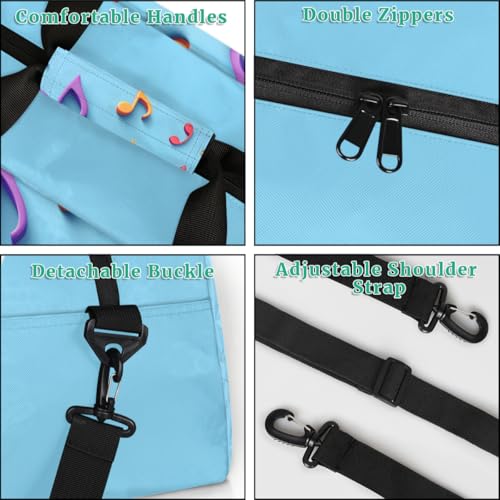 Music Notes Personalized Duffel Bag Weekend Overnight Travel Bag Sports Waterproof Gym Bag Lightweight Dance Bag Sky Blue4