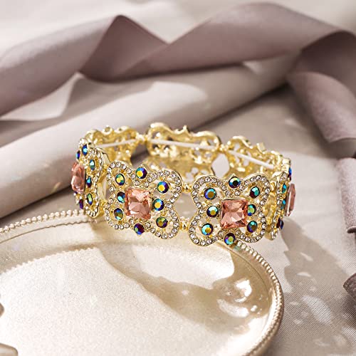 Image of EVER FAITH Austrian Crystal Art Deco Butterfly Bridal Elastic Stretch Bracelet Gold-Tone