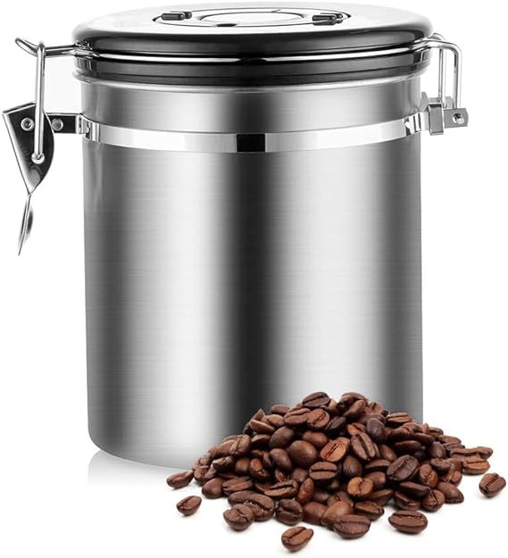 Airtight Coffee Canister, Large and Sealed Stainless Steel Coffee Container with Co2 Valve and
