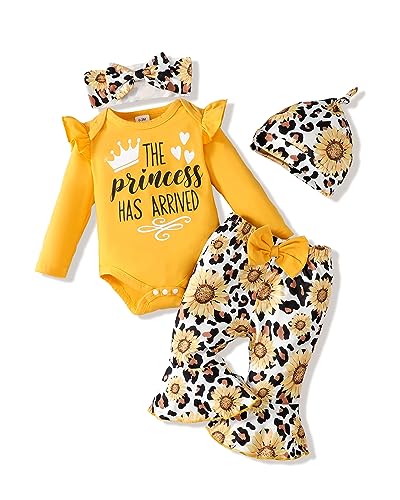 Newborn Baby Girl Clothes Infant Outfits Clothing Ruffle Romper Bell Bottoms Flared Pants Outfit Sets for Baby Girls