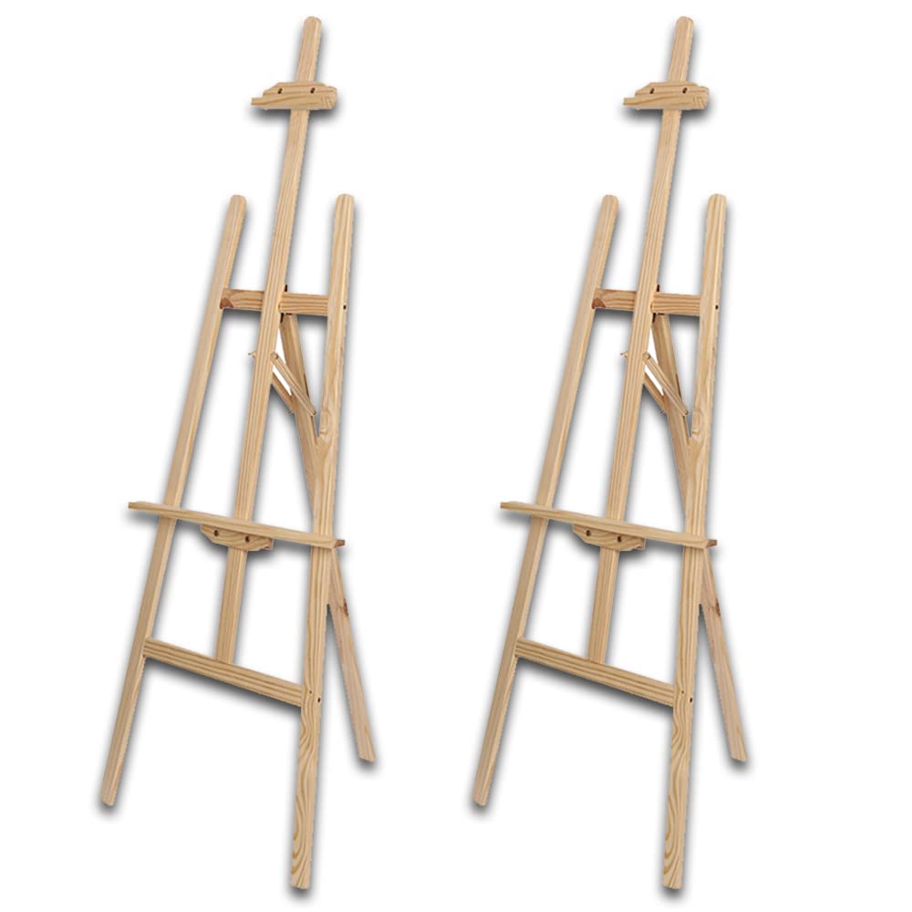 Easel, Wooden Easel, 59.1 inches (150 cm), Height Adjustable, Sketch Easel, Painting Stand, Art Supplies, Drawing Board, Sketch, Sketch, Sketch, Signs, Paintings, Easel, Stand, Exhibition, Decoration, Natural Set of 2