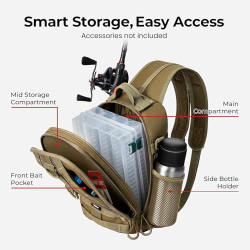 Image of Piscifun Fishing Backpack with Rod Holder, Lightweight Sling Bag Storge Gear and Equipment