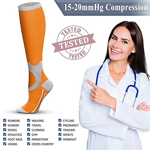 Quxiang Copper Compression Socks Women & Men Circulation (8 Pairs) 15-20 Mmhg Knee High Is Best For Athletics Climbing Running Support Cycling Hiking Flight Travel Pregnancy Maternity (L/Xl,Multi 15) #TOP5
