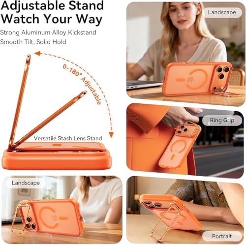 Image of MagPro case with stand for Apple iPhone 17 Pro | Magnetic Compatible Protective Cover with Strong Magnetic,Shockproof Armor Scratch Resistant Polycarbonate Hard Back | Translucent Matte Orange