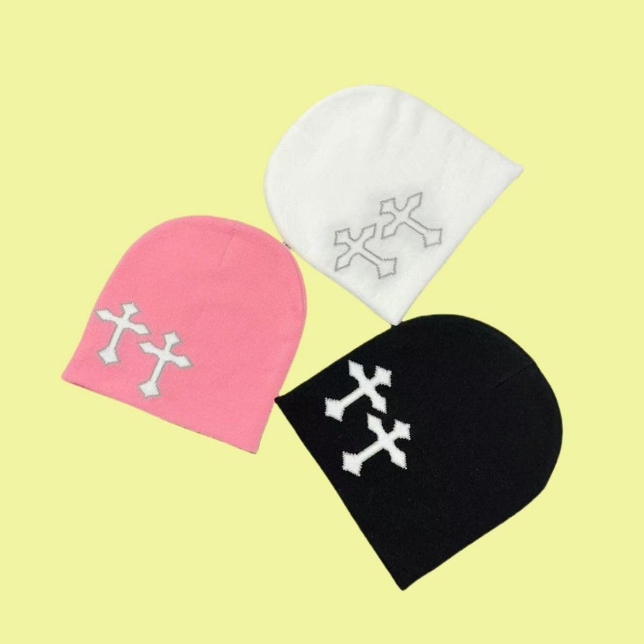 Zimowa Czapka Czapka Damska Czapka Hip Hop Graficzne Czapki Z Krzyżem Dekoracja Ciepłe Czapki Męskie Wełniane Dzianiny Zimowe Czapki Czapka Damska Męska (Color : White, Size : One size)
