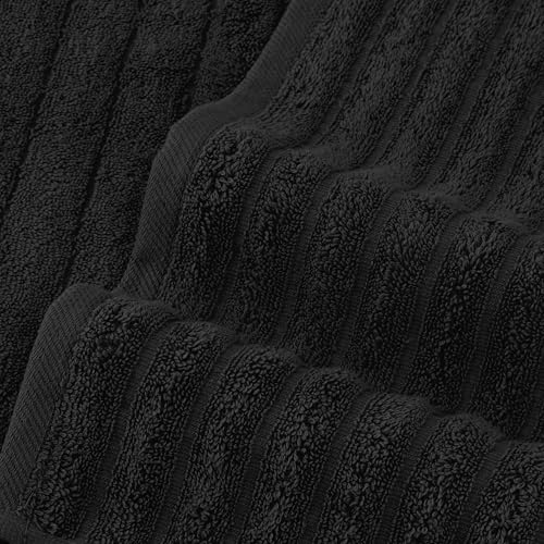 Image of Elegant Comfort 100% Turkish Cotton Corduroy Ribbed Luxury Bath Towels 6-Piece Set, Premium Quick Dry, Highly Absorbent, Contains 2 Bath, 2 Hand, and 2 Washcloths, Black (Pack of 4)