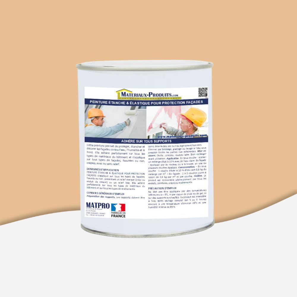 MATPRO - Peinture Étanche & Élastique pour Protection de Façade - pour Mortiers, Briques, Crépis, Fissurés ou Non, Avec ou Sans Relief - Paille - 36Kg